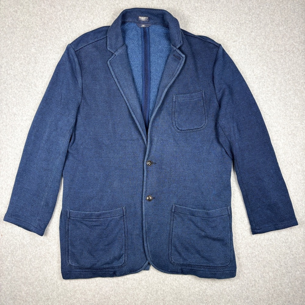 Faherty Reserve Inlet Blazer Mens XL Blue Indigo Dyed Knit Two Button Jacket